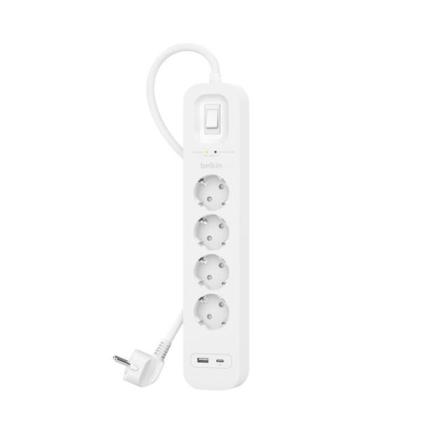 Belkin - Regleta 4 tomas + 1 Puerto USB-C + 1 Puerto USB-A