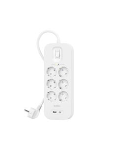 Belkin - Regleta 6 tomas + 1 puerto USB-C + 1 puerto USB-A cable 2M